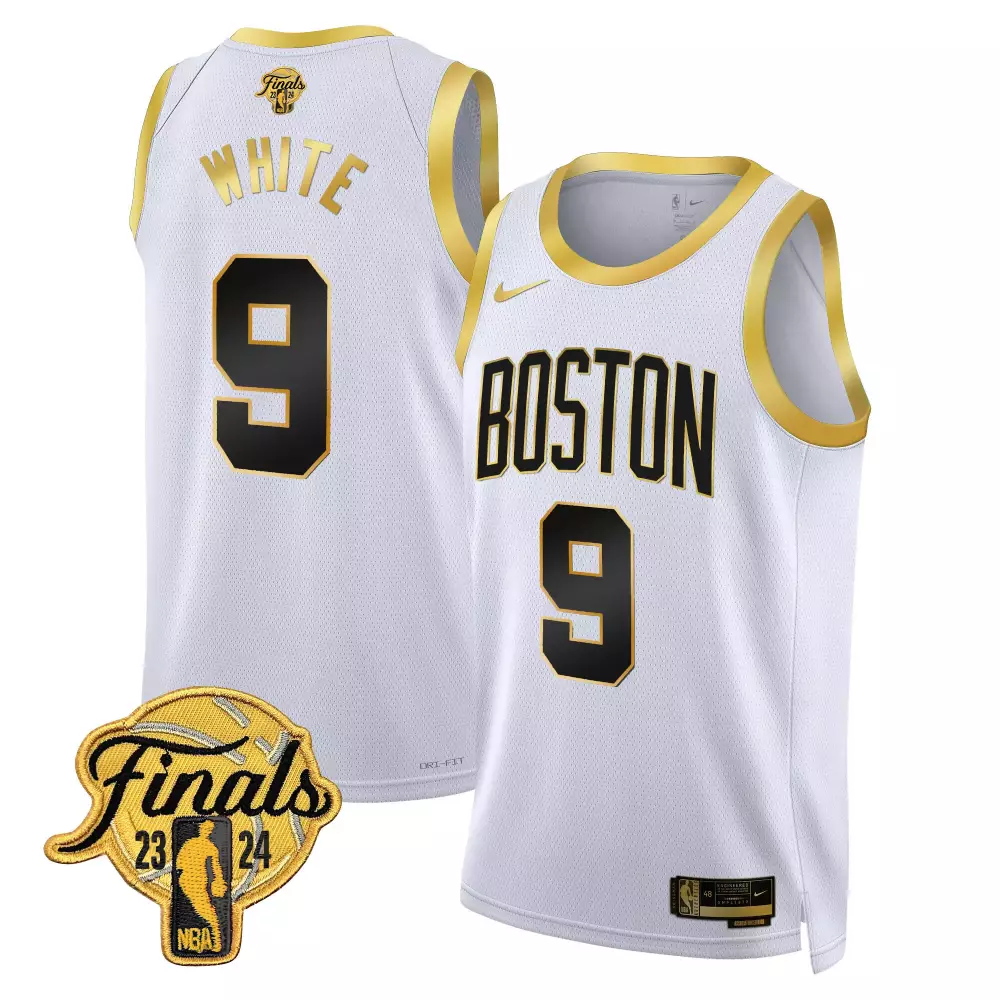 White 9 Boston Jersey Finals 2023-2024 Men Black Gold Swingman v2 All Stitched