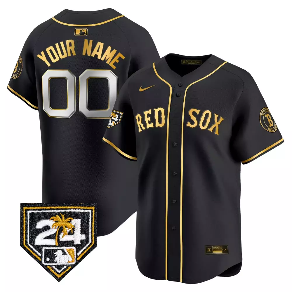 Custom Boston Red Sox Jersey Black Men Button-up Gold Vapor Premier Limited All Stitched