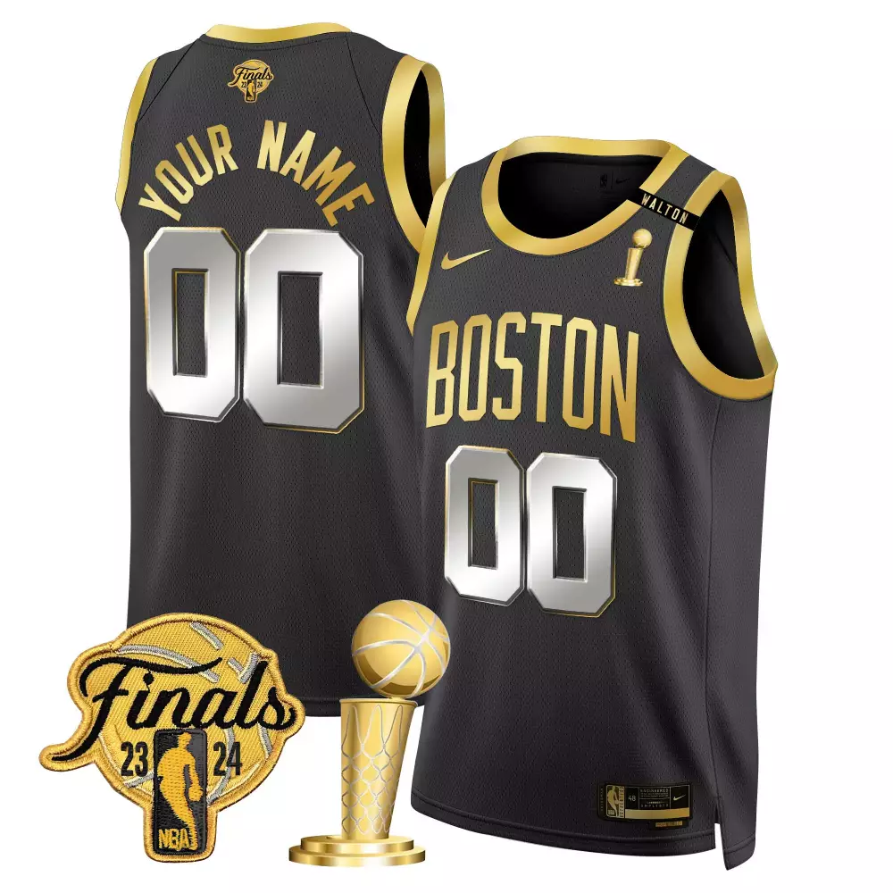 Custom Boston Jersey Black NBA Finals 2023-2024 Men Gold Silver Swingman v2 All Stitched