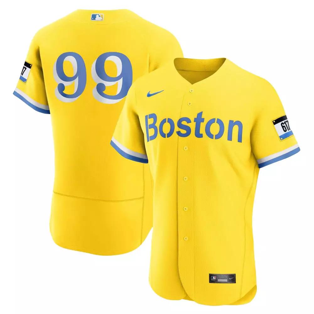 Custom Boston 99 Jersey Yellow Blue White All Stitched Vapor