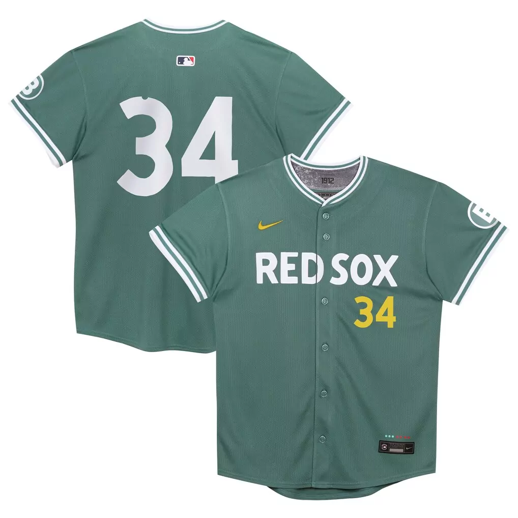 Red Sox 34 Jersey Green White Yellow Limited Retired
