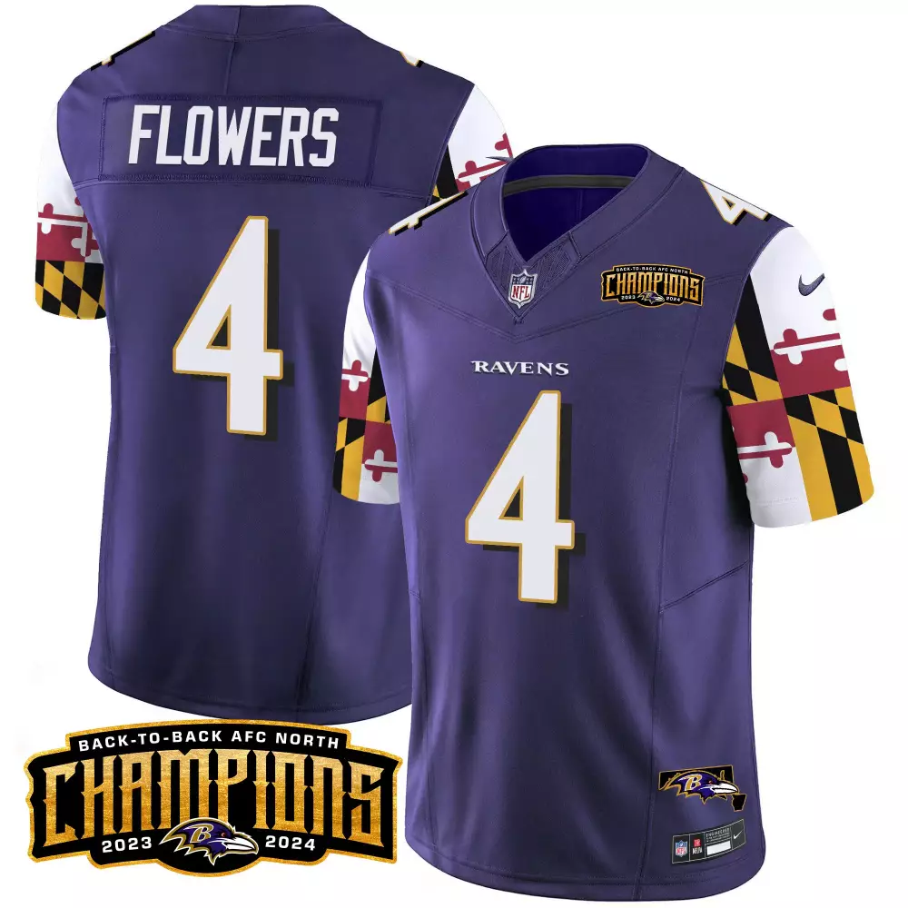 Zay Flowers 4 Ravens Jersey Purple AFC North Champions 2023-2024 Men Player Split Design
