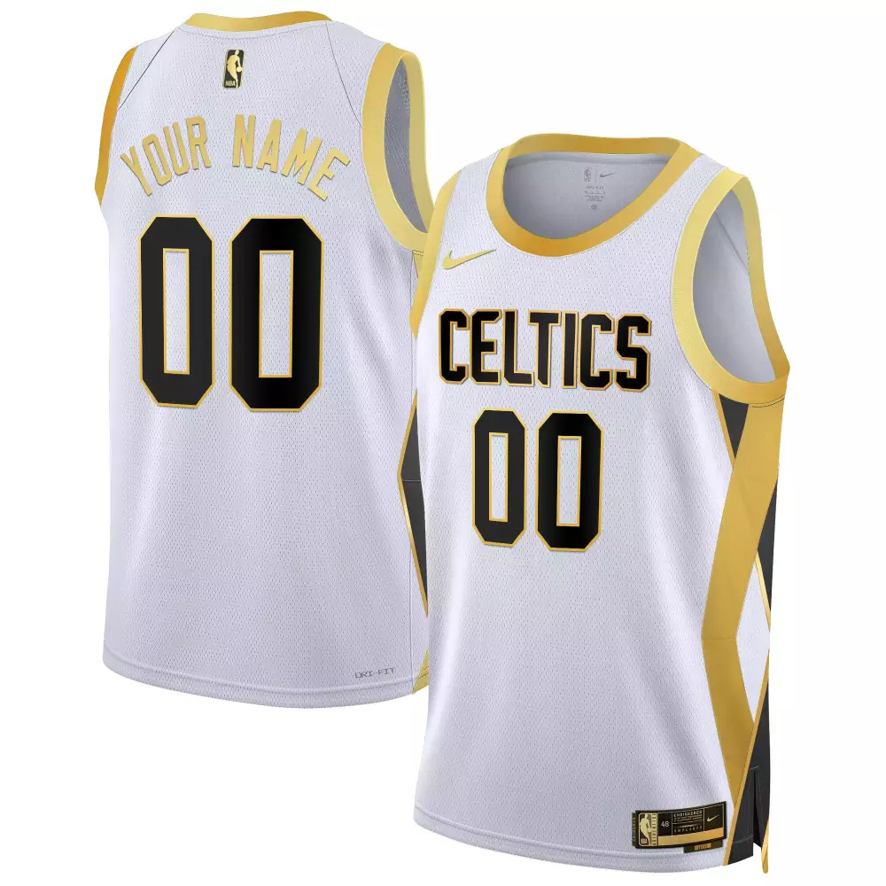 Custom Celtics Jersey White Men Gold Black Swingman All Stitched