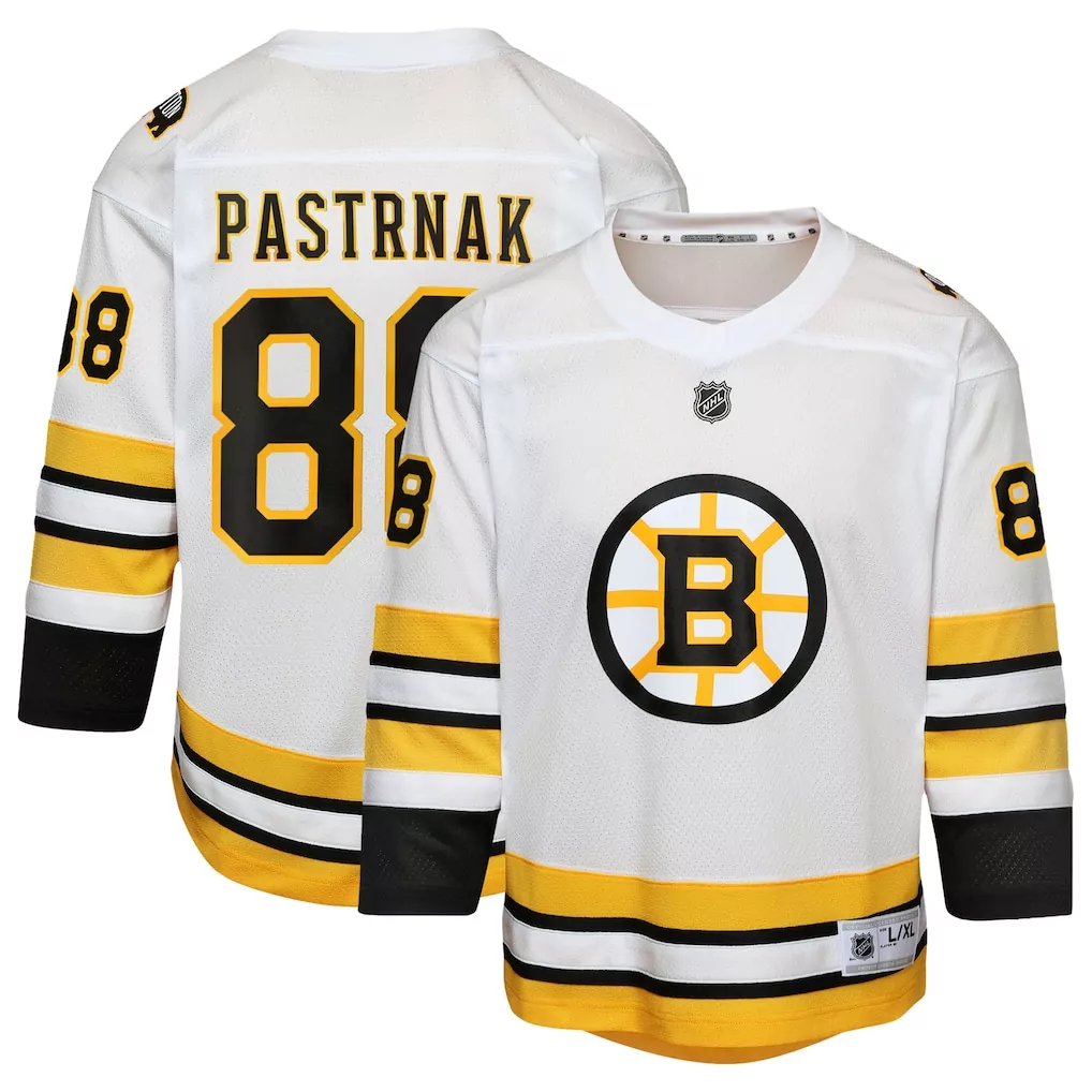 David Pastrnak 88 Boston Bruins Jersey White Men NHL Black Yellow Home Replica