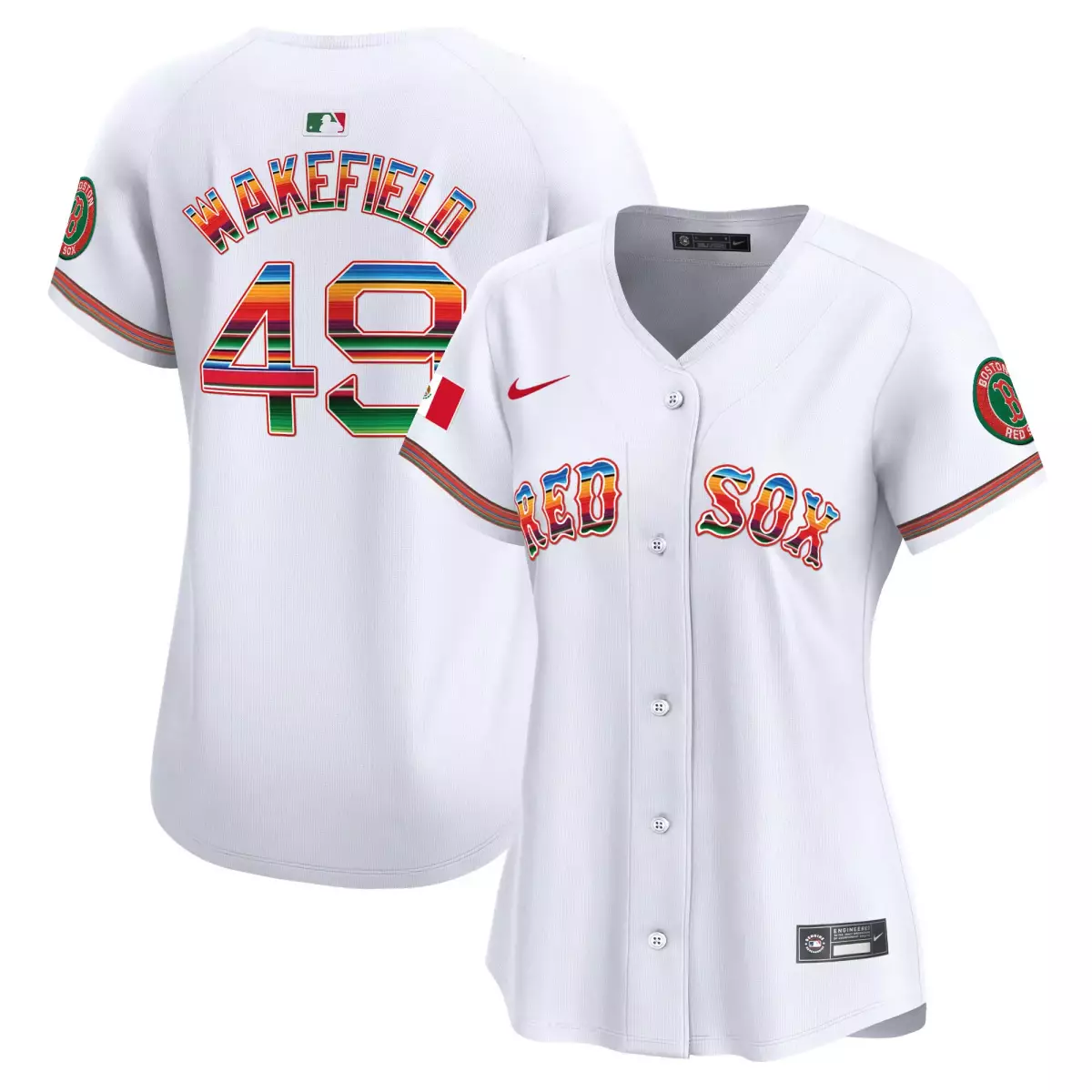 Wakefield Mexico 49 Jersey White Boston Red Sox Flag Women Player Split Custom Design