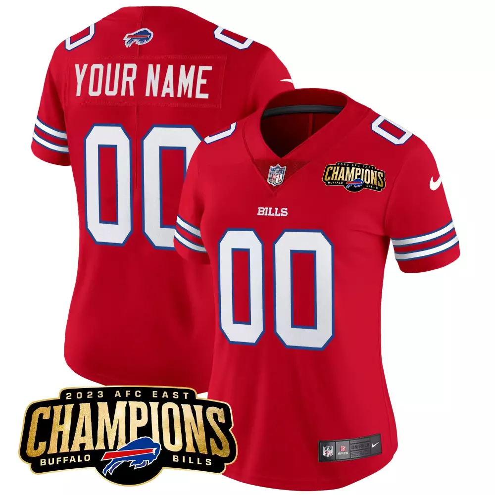 Custom Buffalo Bills Jersey Red AFC East Champions 2023 Women White Royal Blue Vapor