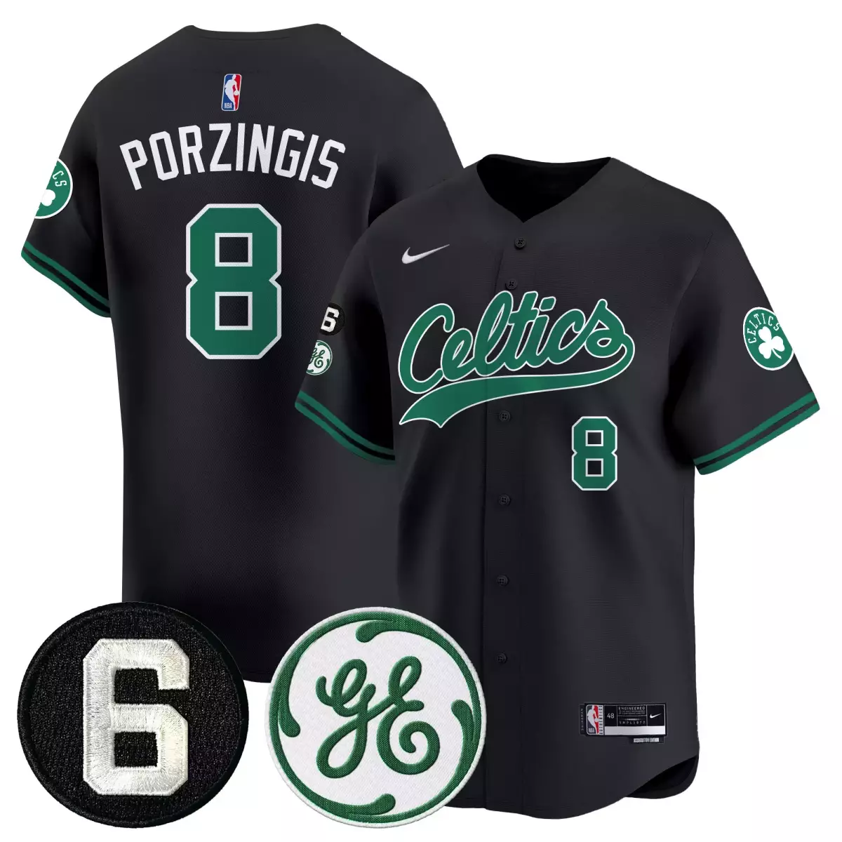 Kristaps Porzingis 8 Celtics Jersey Black City Connect Ge Men Green White All Stitched