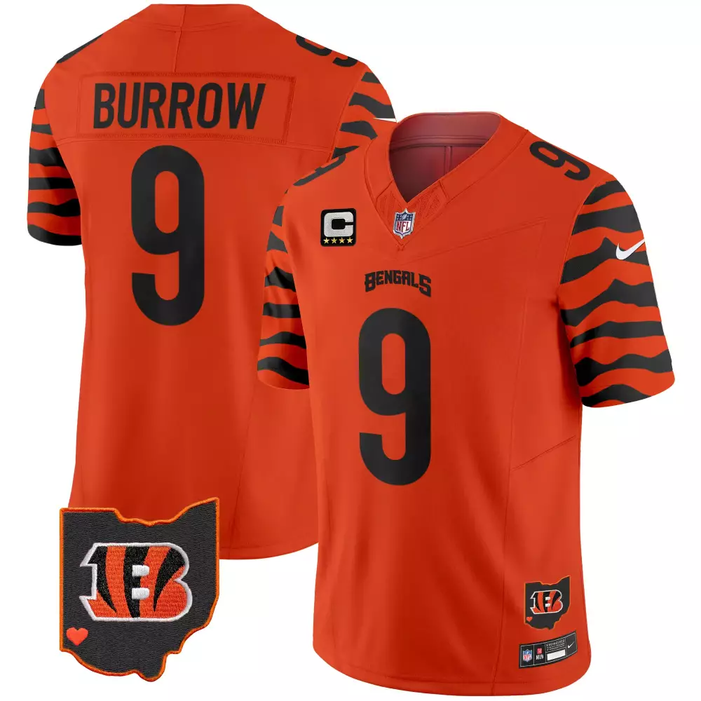 Joe Burrow 9 Bengals Jersey Orange Ohio Shape Heart Stars Men Player Black Vapor