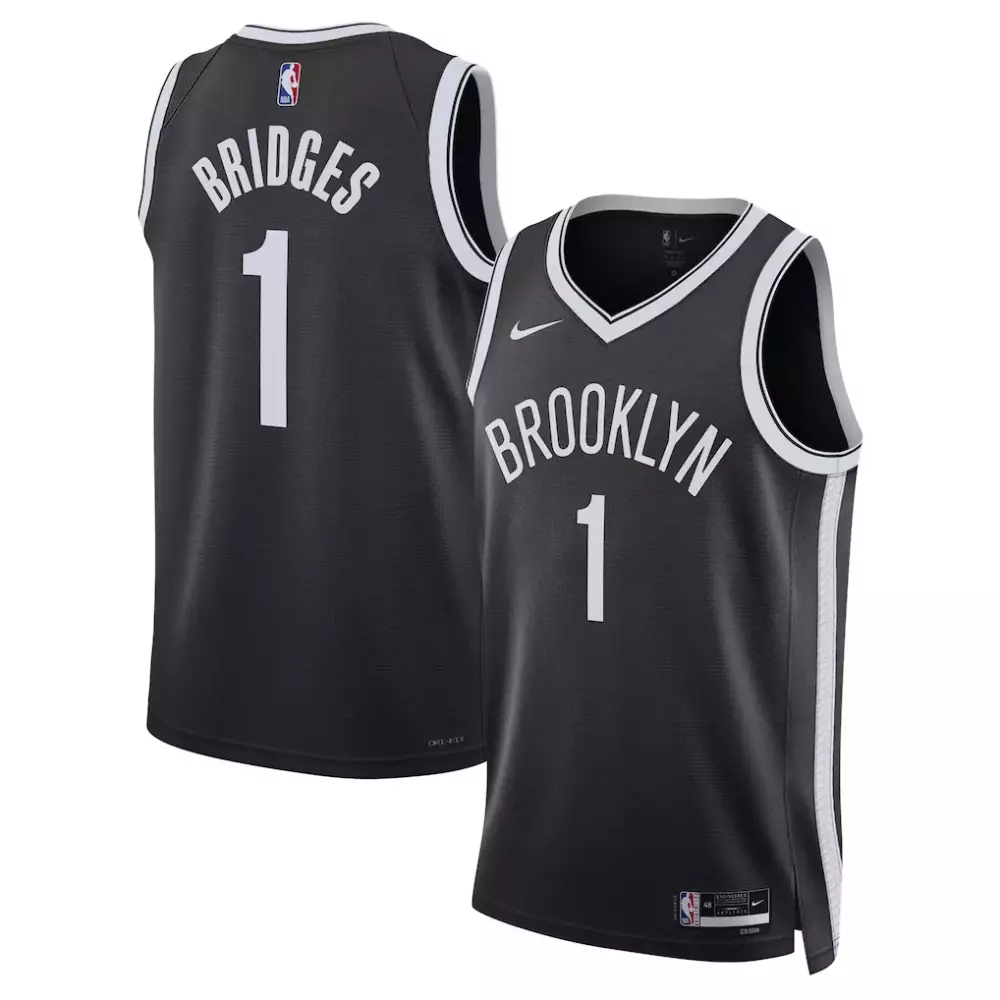 Mikal Bridges 1 Brooklyn Nets Jersey Black Dri-fit Men White Unisex Swingman Icon