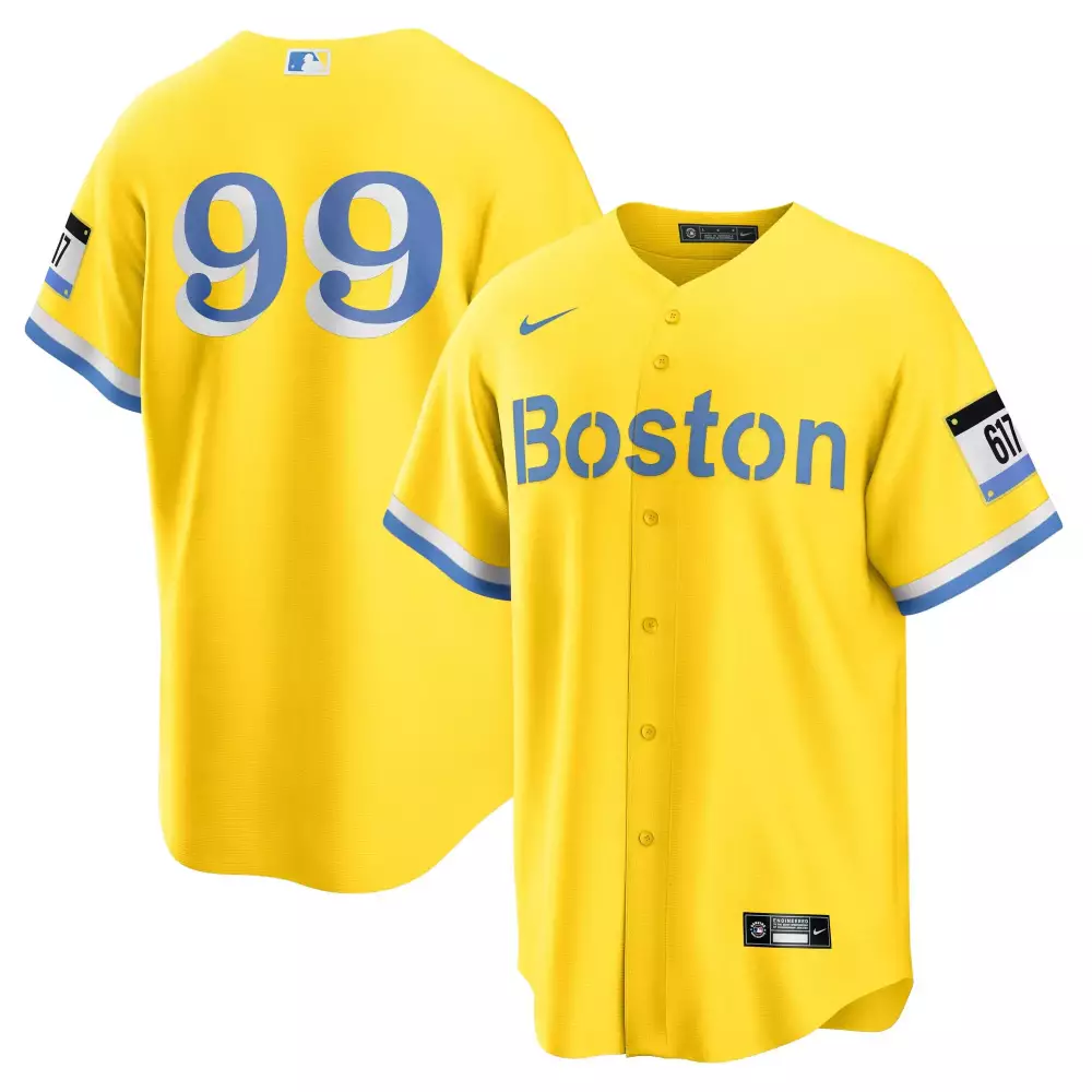 Custom Boston 99 Jersey Yellow Blue White All Stitched Vapor