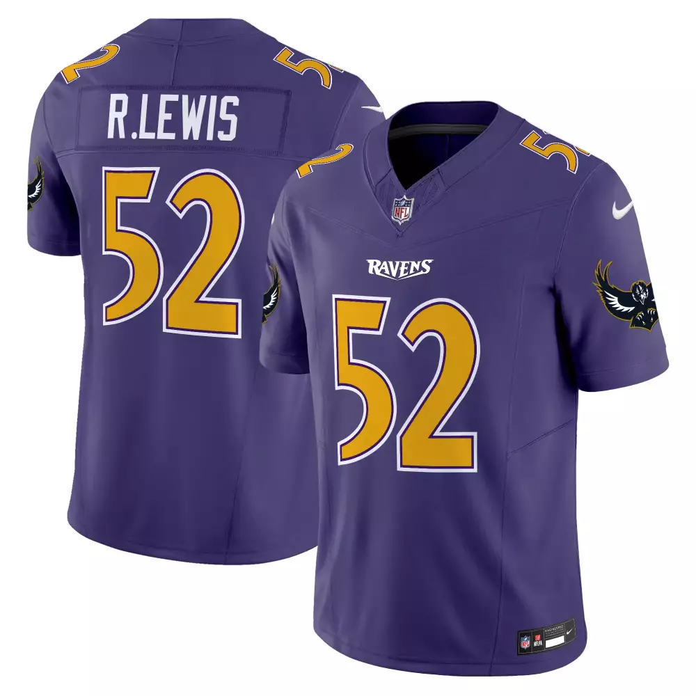 Ray Lewis 52 Ravens Jersey Purple Men Standard Gold White Vapor Limited v2 All Stitched