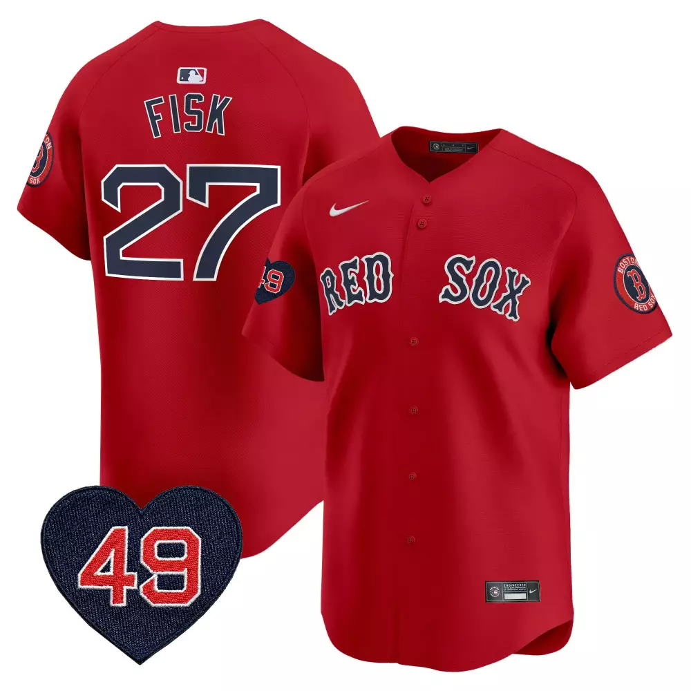 Carlton Fisk 27 Boston Red Sox Jersey Heart Patch Number Men Navy White Vapor Premier