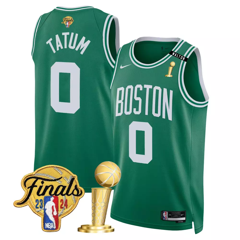 Jayson Tatum Boston Celtics Jersey Green 2023-24 NBA Finals Larry O'brien Trophy