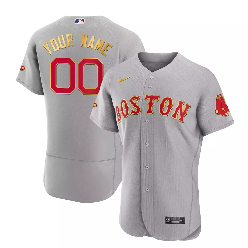 Custom Boston Red Sox Jersey Gray Men Yellow All Stitched
