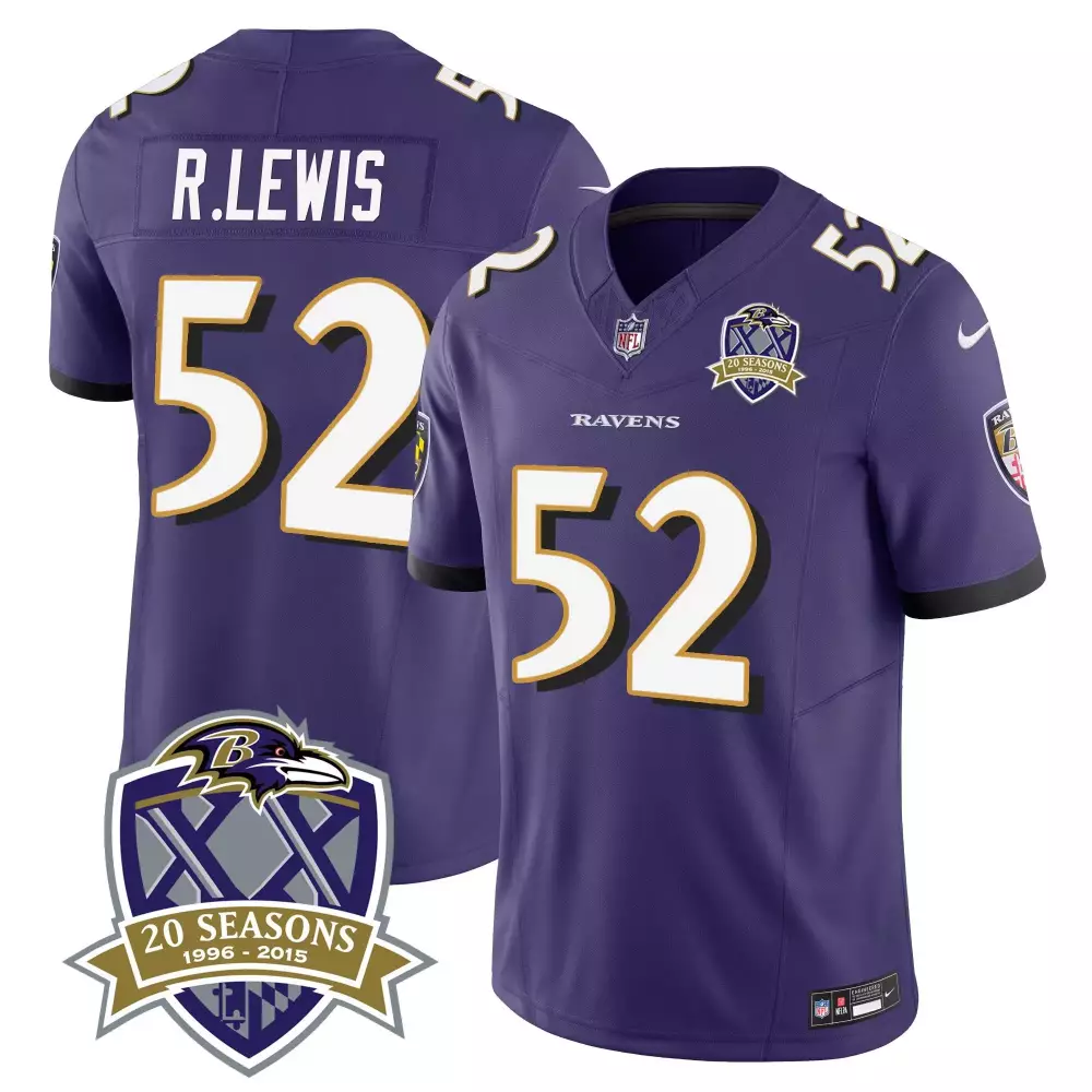 Ray Lewis 52 Ravens Jersey Purple 20 Seasons 1996-2015 Men White Gold Vapor Limited