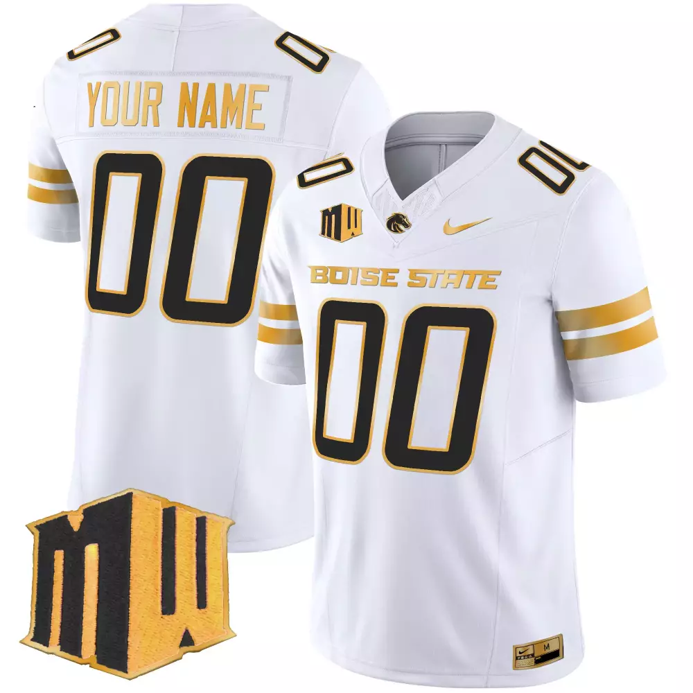 Custom Boise State Jersey White Mw Gold Black Vapor Stitched