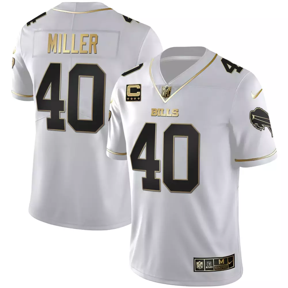 Von Miller 40 Bills Jersey White Men Game Black Gold All Stitched Vapor