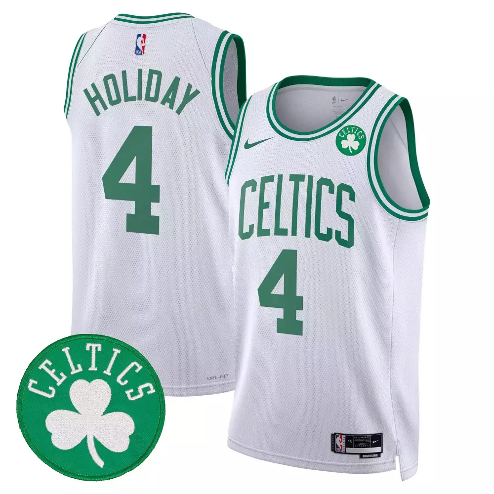 Jrue Holiday 4 Celtics Jersey White Clover Men Green Swingman All Stitched