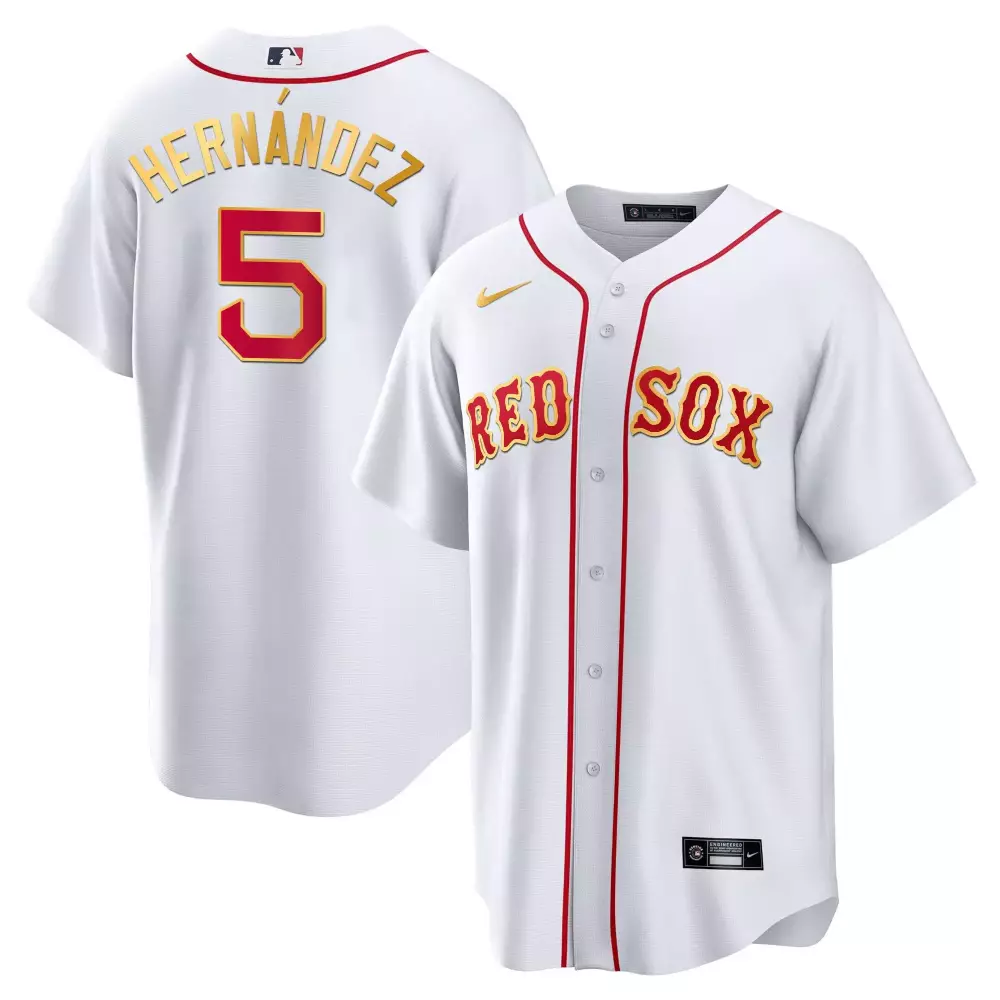 Enrique Hernandez 5 Red Sox Jersey White Men Gold Cool All Stitched