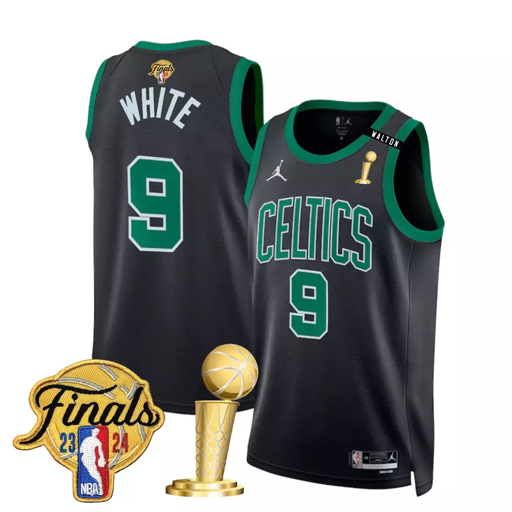 Derrick White 9 Celtics Jersey Black 2024 NBA Finals Men Green Swingman v2 All Stitched