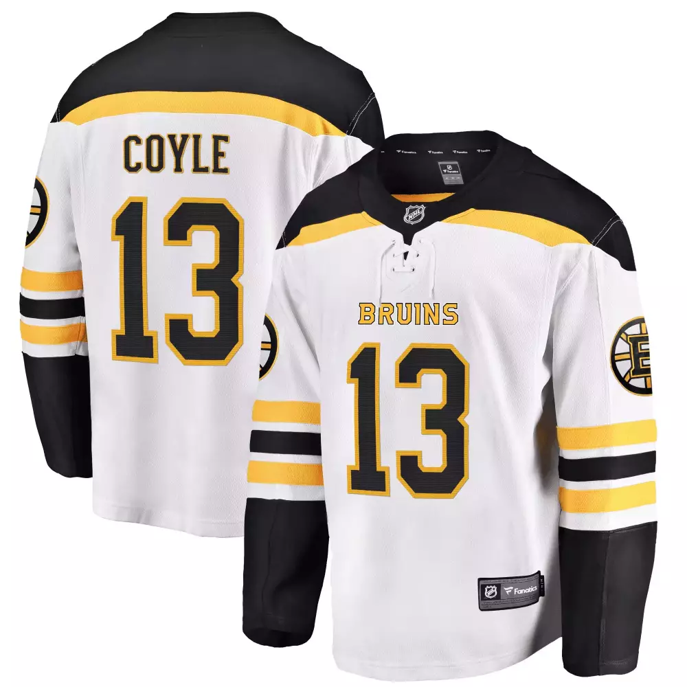 Charlie Coyle 13 Bruins Jersey White Men Black Gold Breakaway All Stitched