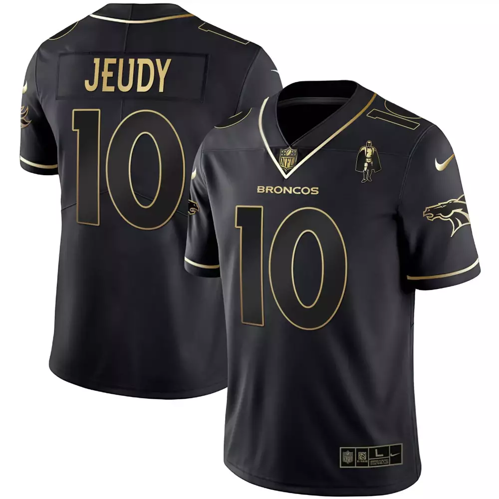 Jerry Jeudy 10 Broncos Jersey Black Superman Men Gold All Stitched Vapor