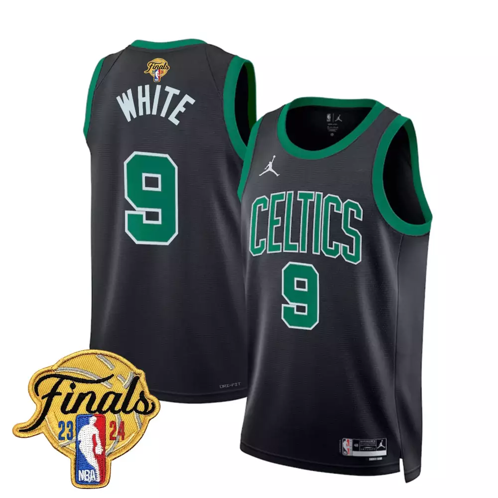 White 9 Celtics Jersey Black Finals 2023-2024 Men Alternate Green Swingman v2 All