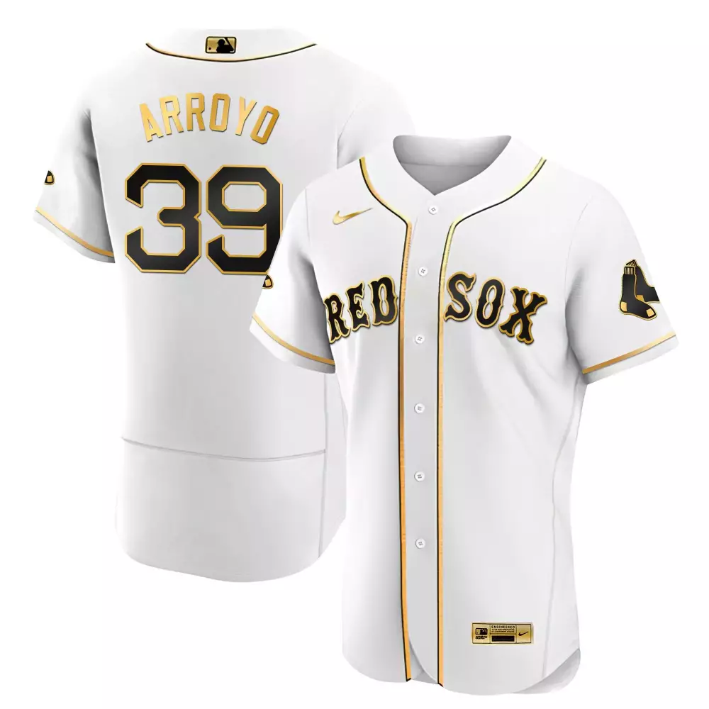 Christian Arroyo 39 Red Sox Jersey White Men Black Gold Flex Limited All Stitched
