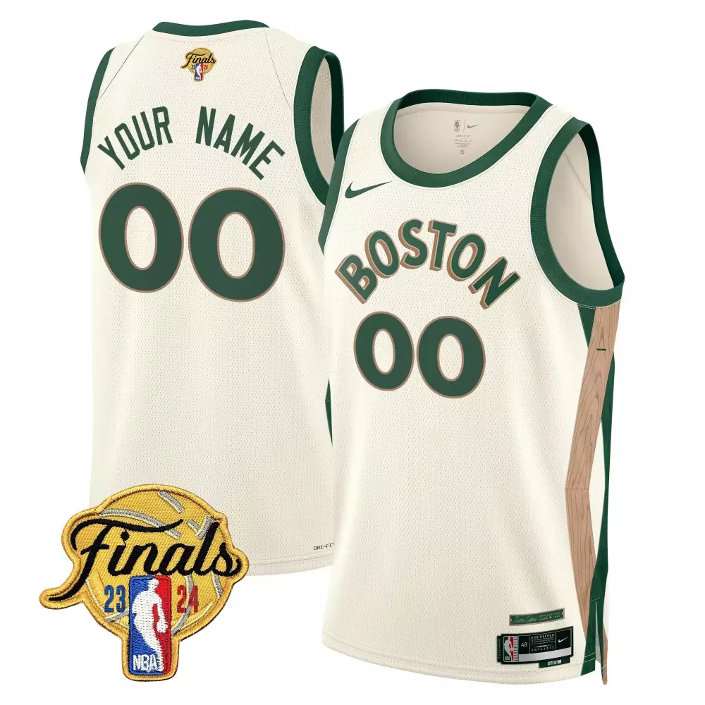 Custom Boston Celtics Jersey White NBA Finals 2024 Men Design Green Brown Swingman