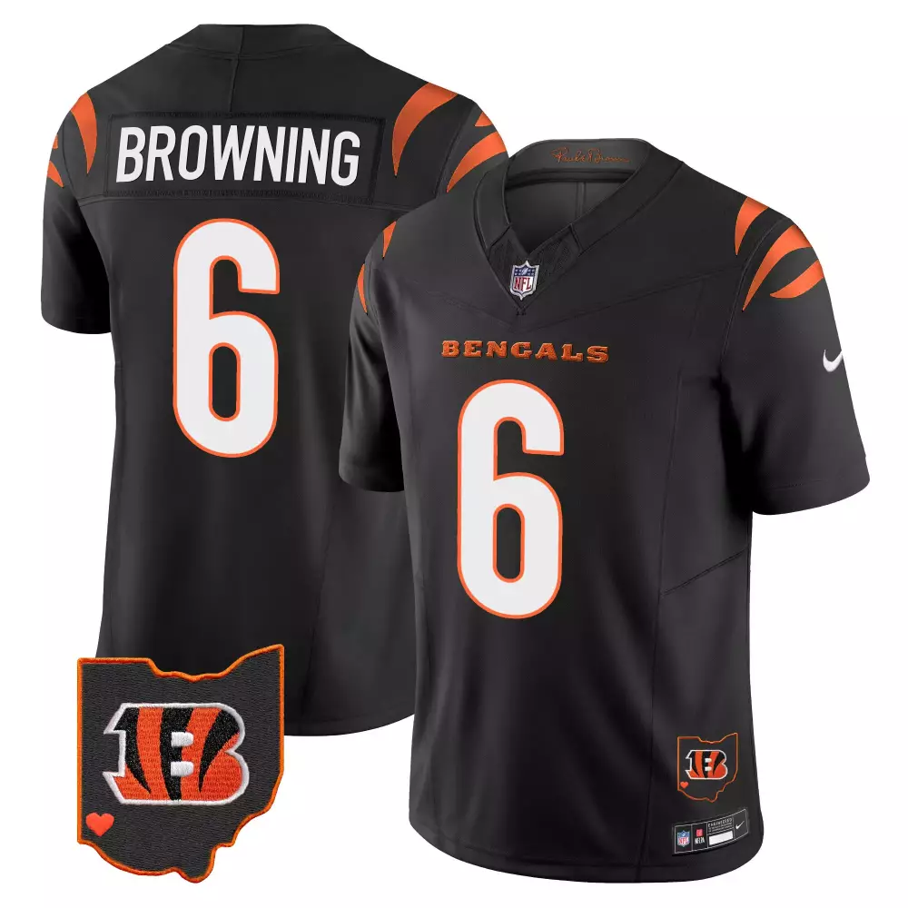 Jake Browning 6 Bengals Jersey Black Cincinnati Ohio Heart Men NFL Orange White Stitched