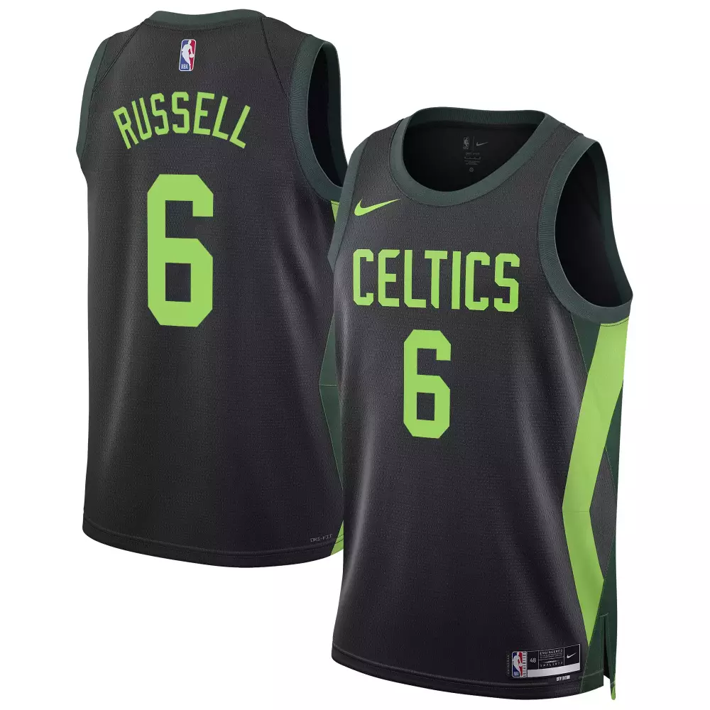 Bill Russell 6 Celtics Jersey Black Men Standard Green Swingman All Stitched
