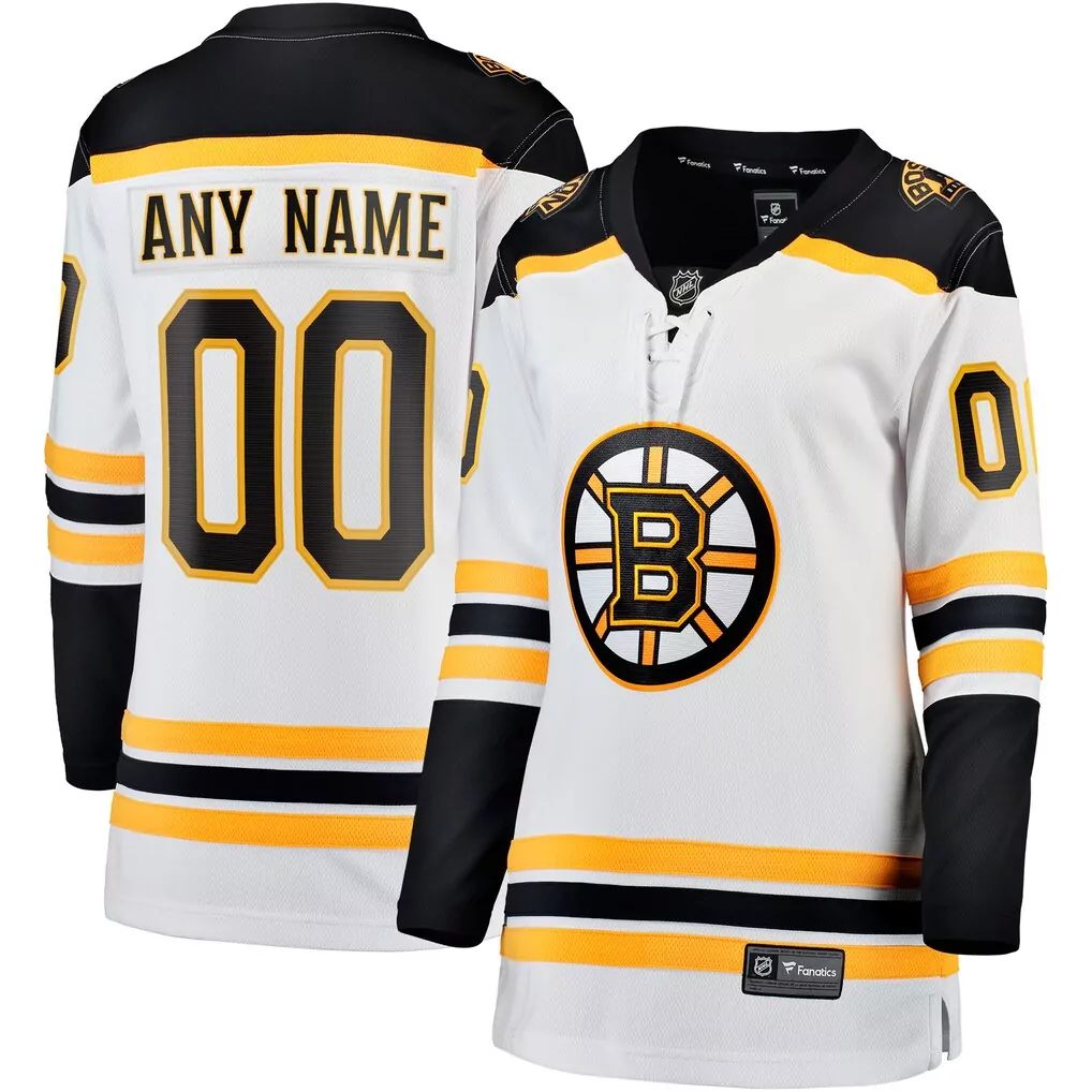 Boston Bruins Jersey White Men Ice Black Gold Away Breakaway Custom