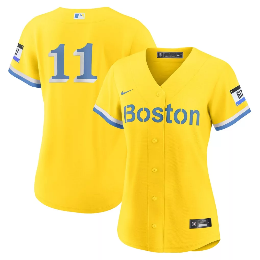 Custom Boston 11 Jersey Yellow Women Light Blue Replica