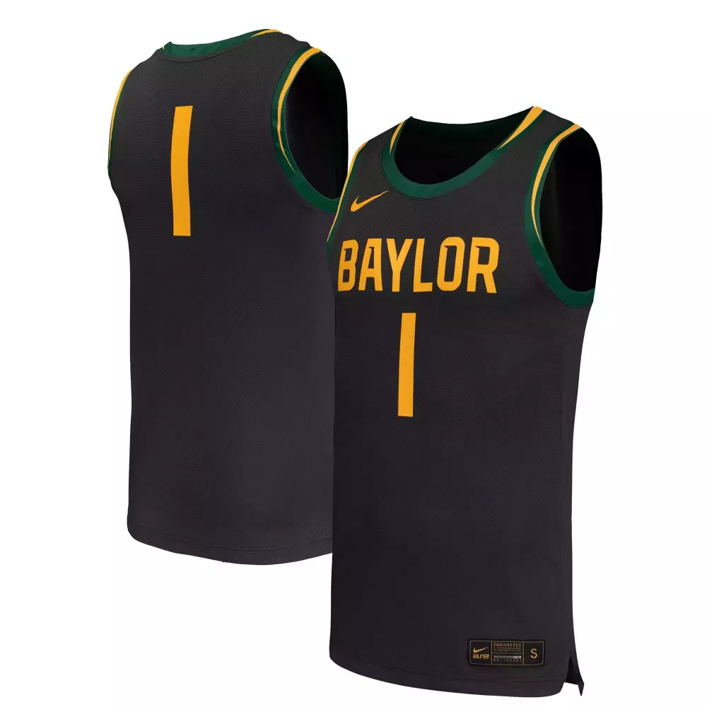 Custom Baylor 1 Jersey Black Men Green Yellow All Stitched Vapor