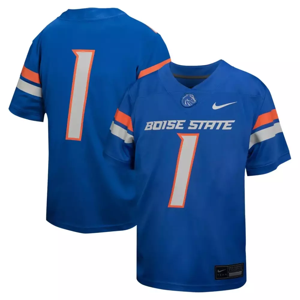 Custom Boise State 1 Jersey Royal Blue Men Orange White