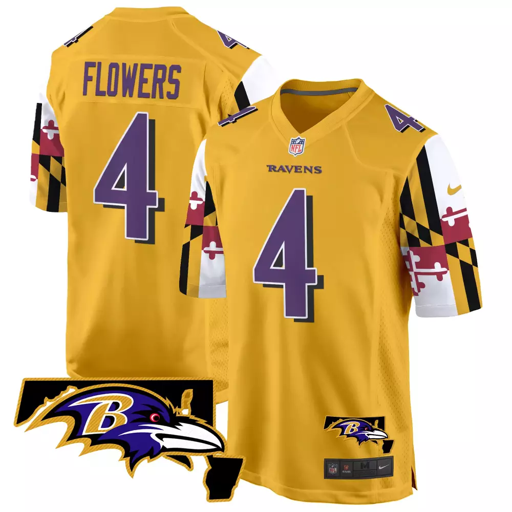 Zay Flowers 4 Ravens Jersey Gold Maryland Pride Men Alternate Split Design Purple