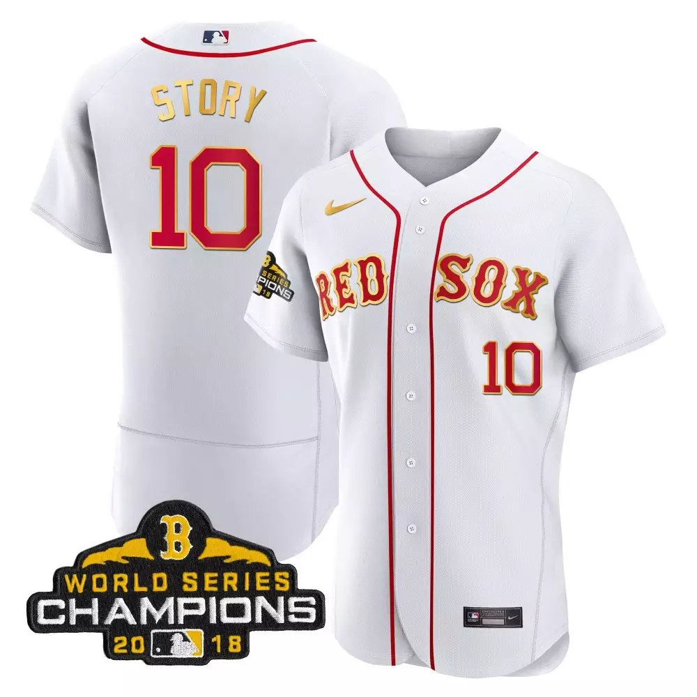 Trevor Story 10 Red Sox Jersey White World Series Champions 2018 Men Gold Flex All