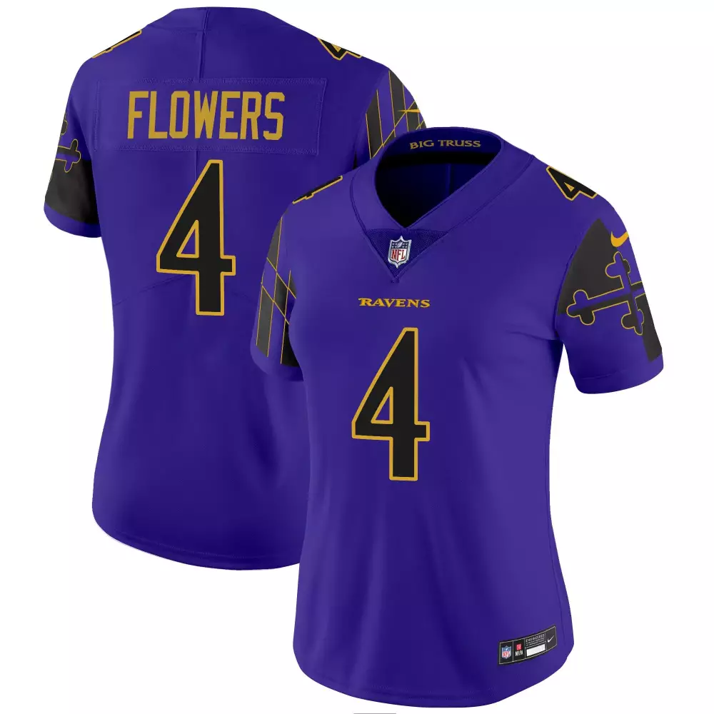 Zay Flowers 4 Ravens Jersey Purple Men Standard Black Gold Limited Vapor All Stitched