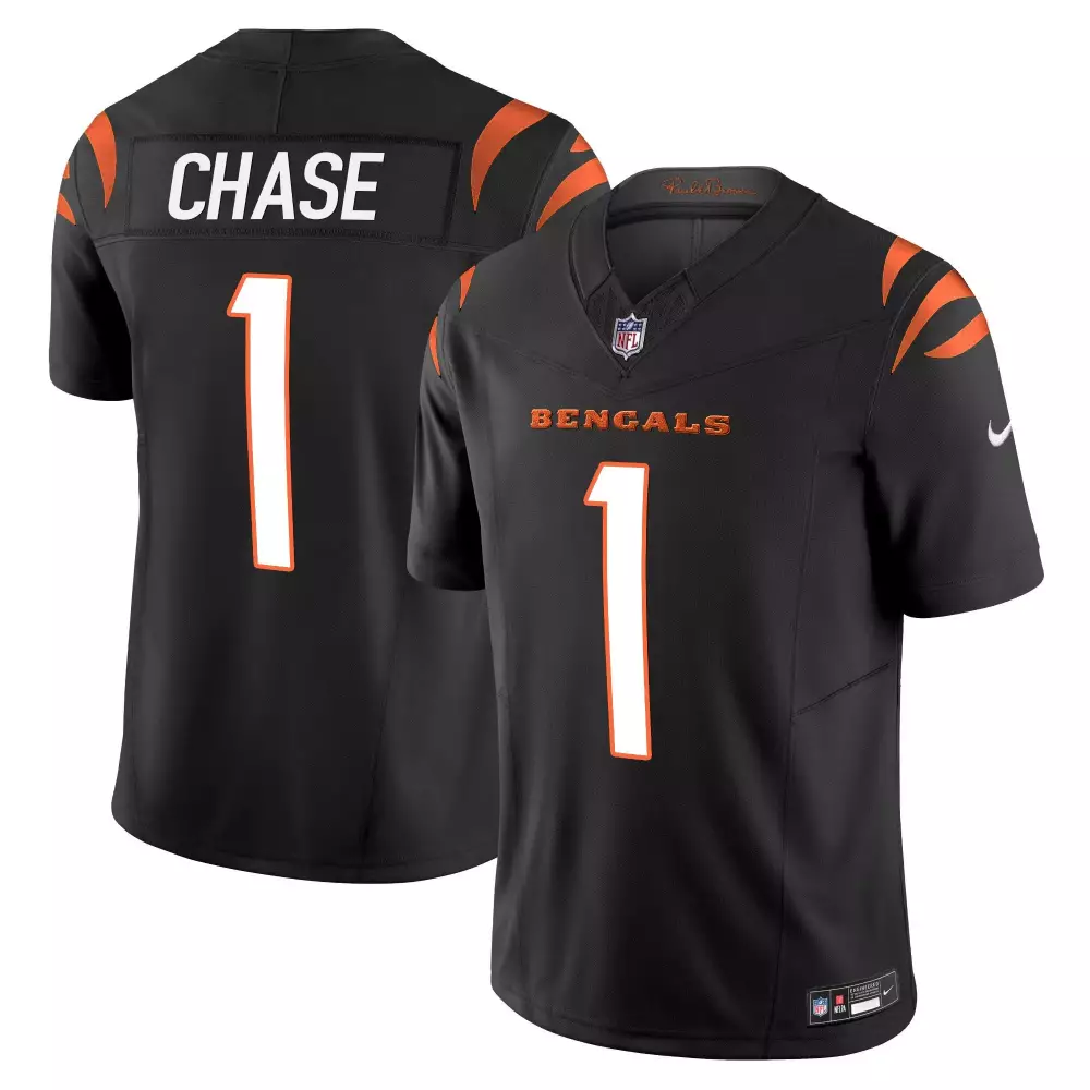 Ja'marr Chase 1 Bengals Jersey Black Men Authentic Orange White All Stitched