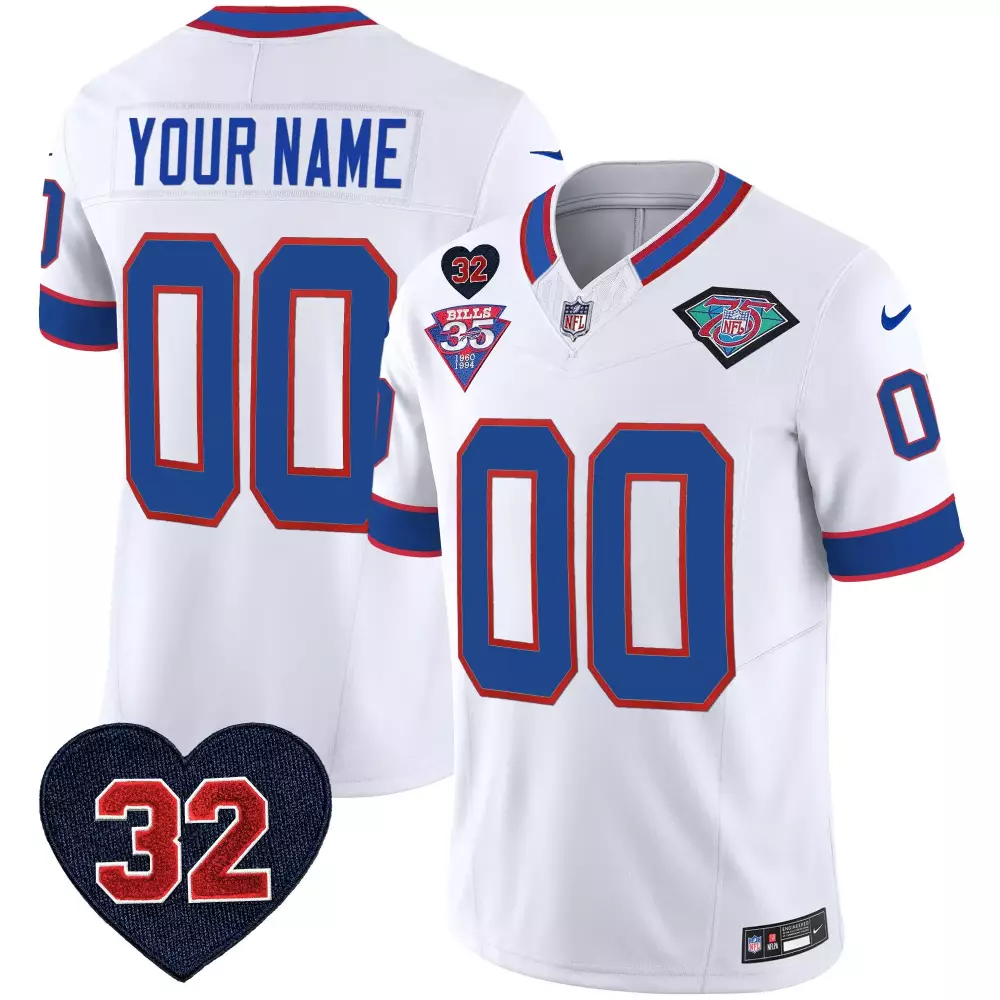 Custom Buffalo Bills Jersey White 75th Anniversary 32 Heart 35 1960-1994 1994 Men