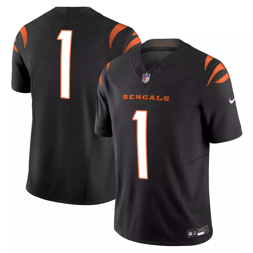 Custom Bengals 1 Jersey Black Men Orange All Stitched
