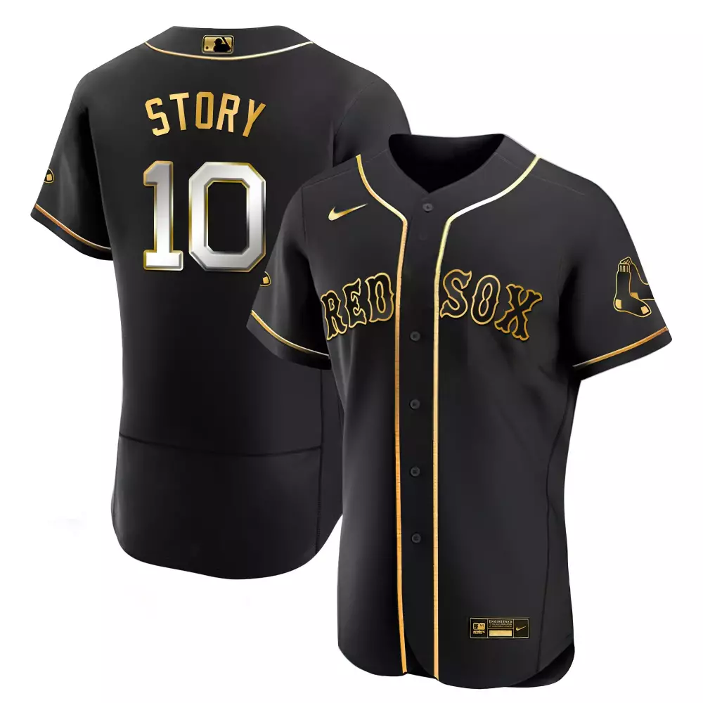 Trevor Story 10 Boston Red Sox Jersey Black Men Gold White Flex Limited All Stitched