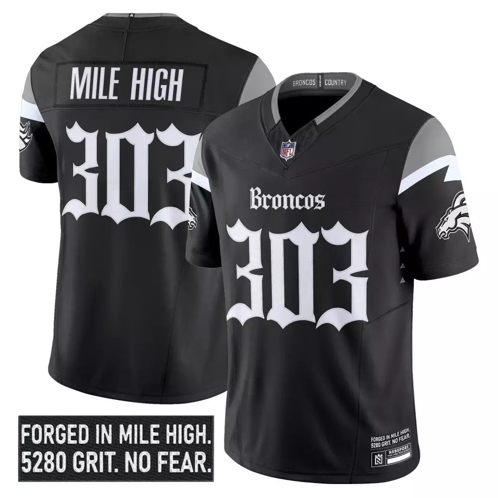 Mile High Broncos Jersey Black Nesssport 2023 Men White Grey Stitched