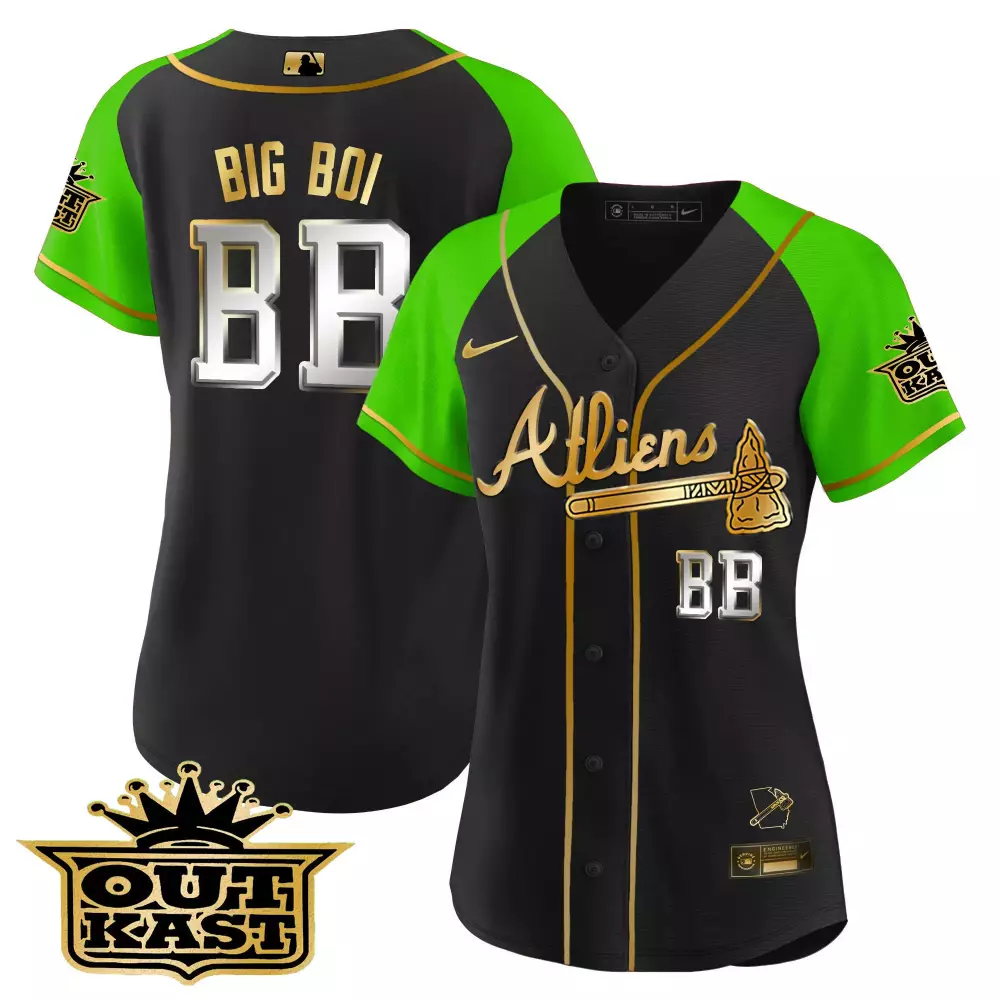 Big Boi 88 Aliens Jersey Black Outkast Women Neon Green Gold All Stitched Vapor