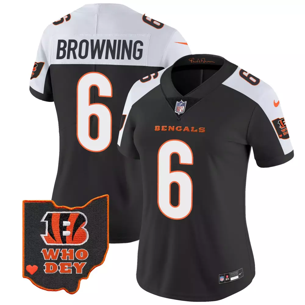 Jake Browning 6 Bengals Jersey Black Ohio-shaped "who Dey" Women Player White Orange