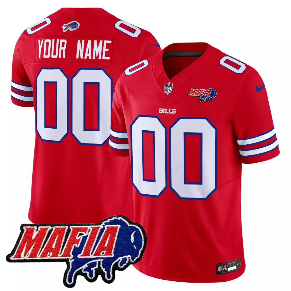 Custom Buffalo Bills Jersey Red Mafia Men White Blue Vapor Limited All Stitched