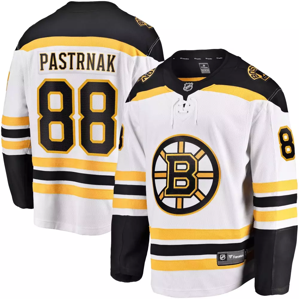 David Pastrnak 88 Boston Bruins Jersey White Men Black Yellow Breakaway All Stitched