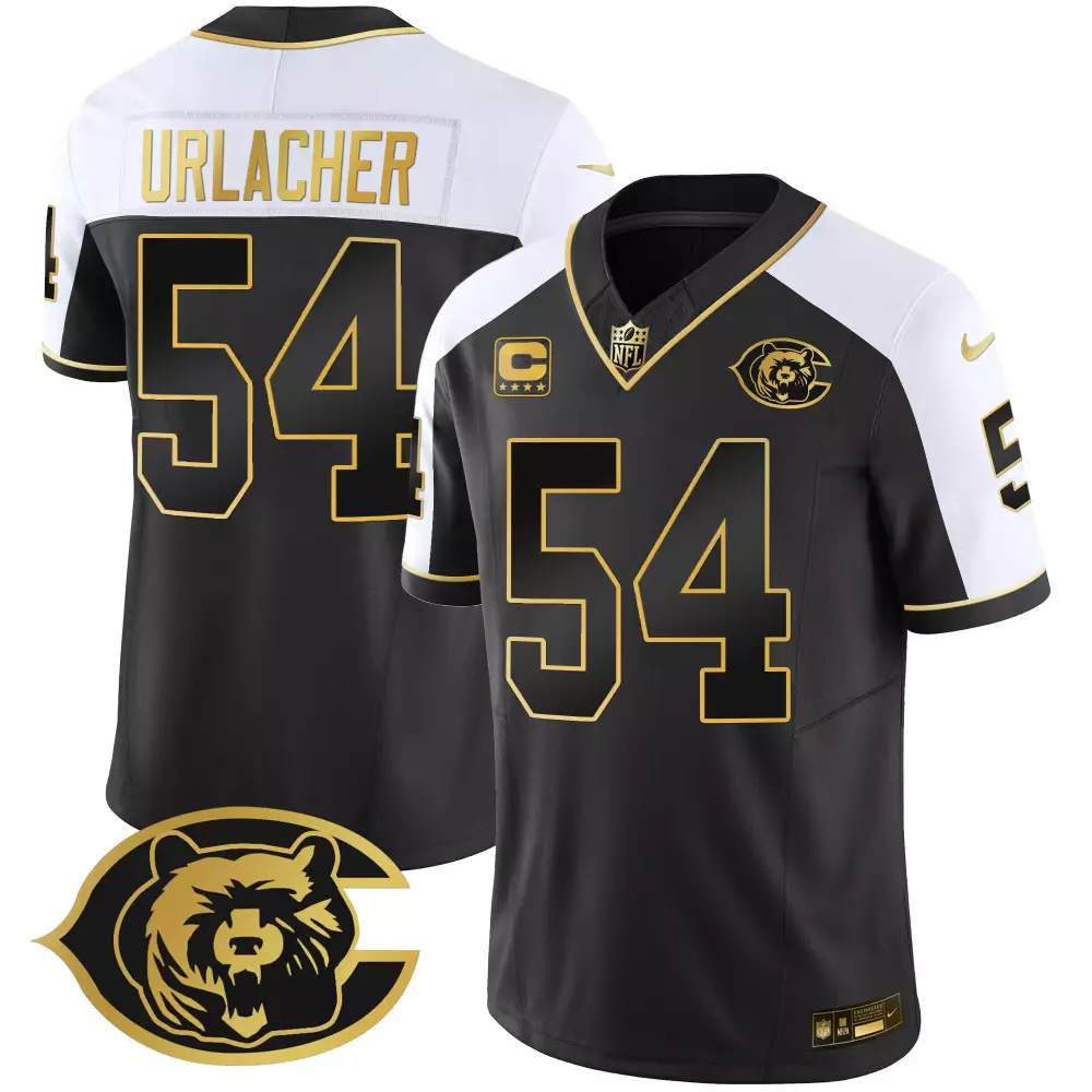 Brian Urlacher 54 Chicago Bears Jersey Black Alternate (captain) Men White Gold Stitched