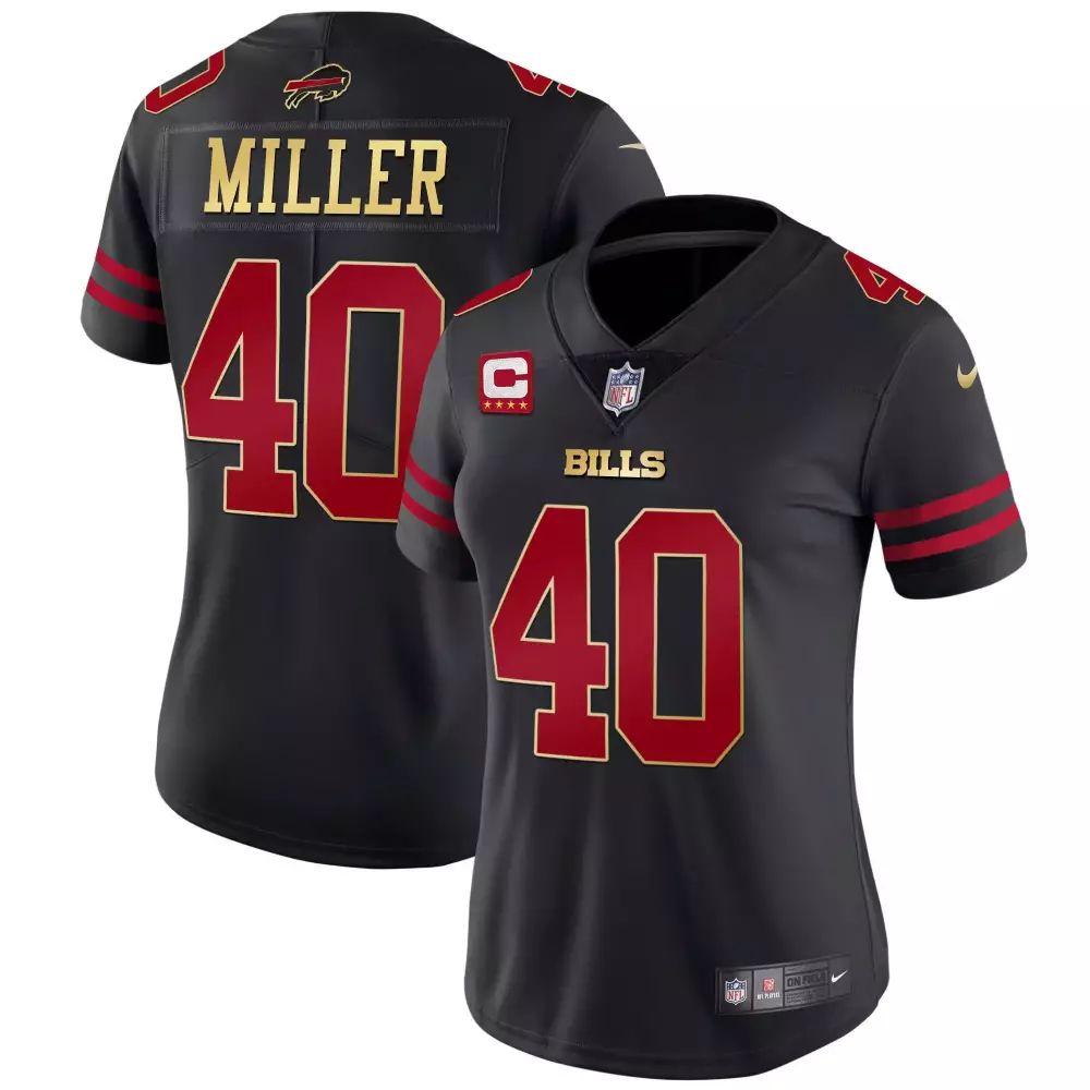 Von Miller 40 Bills Jersey Black Men Standard Red Gold Vapor All Stitched
