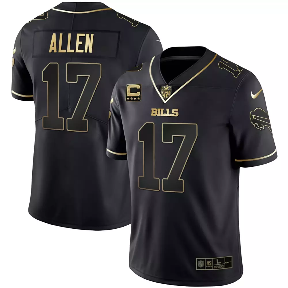 Josh Allen 17 Bills Jersey Black Men Player Gold All Stitched